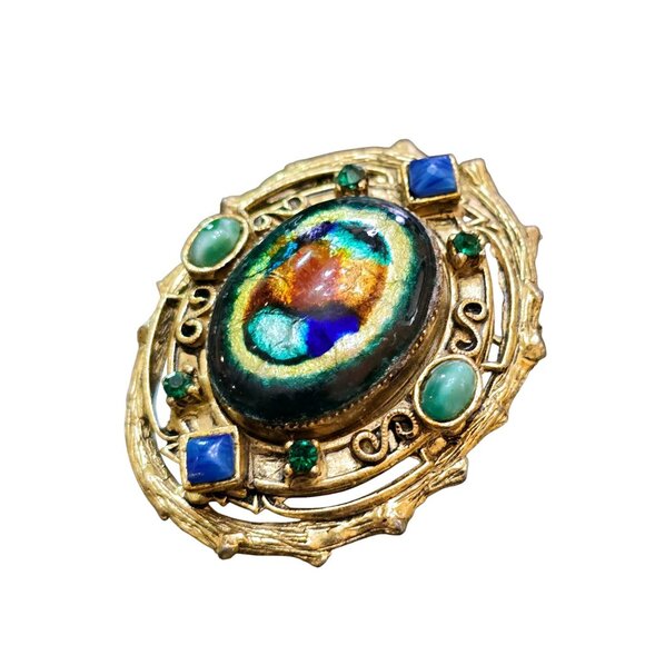 Fabulous Etruscan HATTIE CARNEGIE Foil Glass Pendant or Brooch (A7390)
